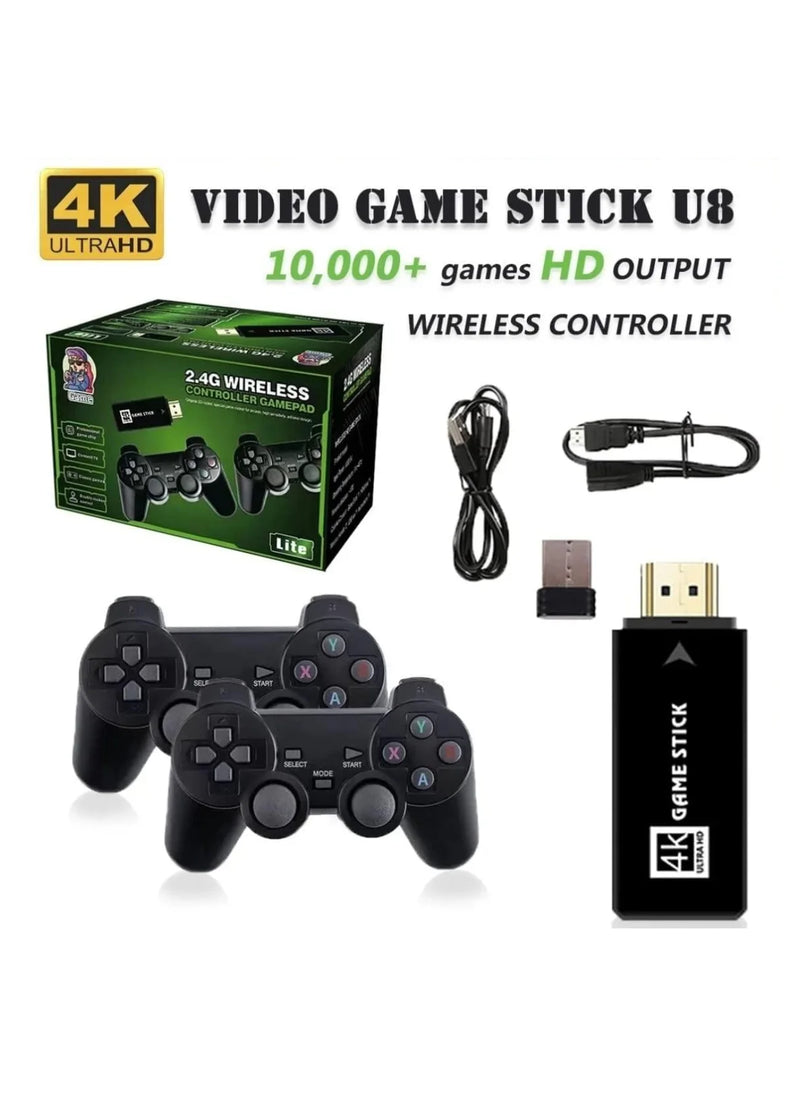 Game Stick 4k hd console de videogame retro 64g + 10000 jogos para ps1/fc/gba controle sem fio